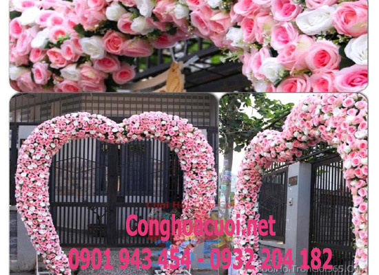 Cổng hoa trái tim tông hồng - Cổng hoa cưới